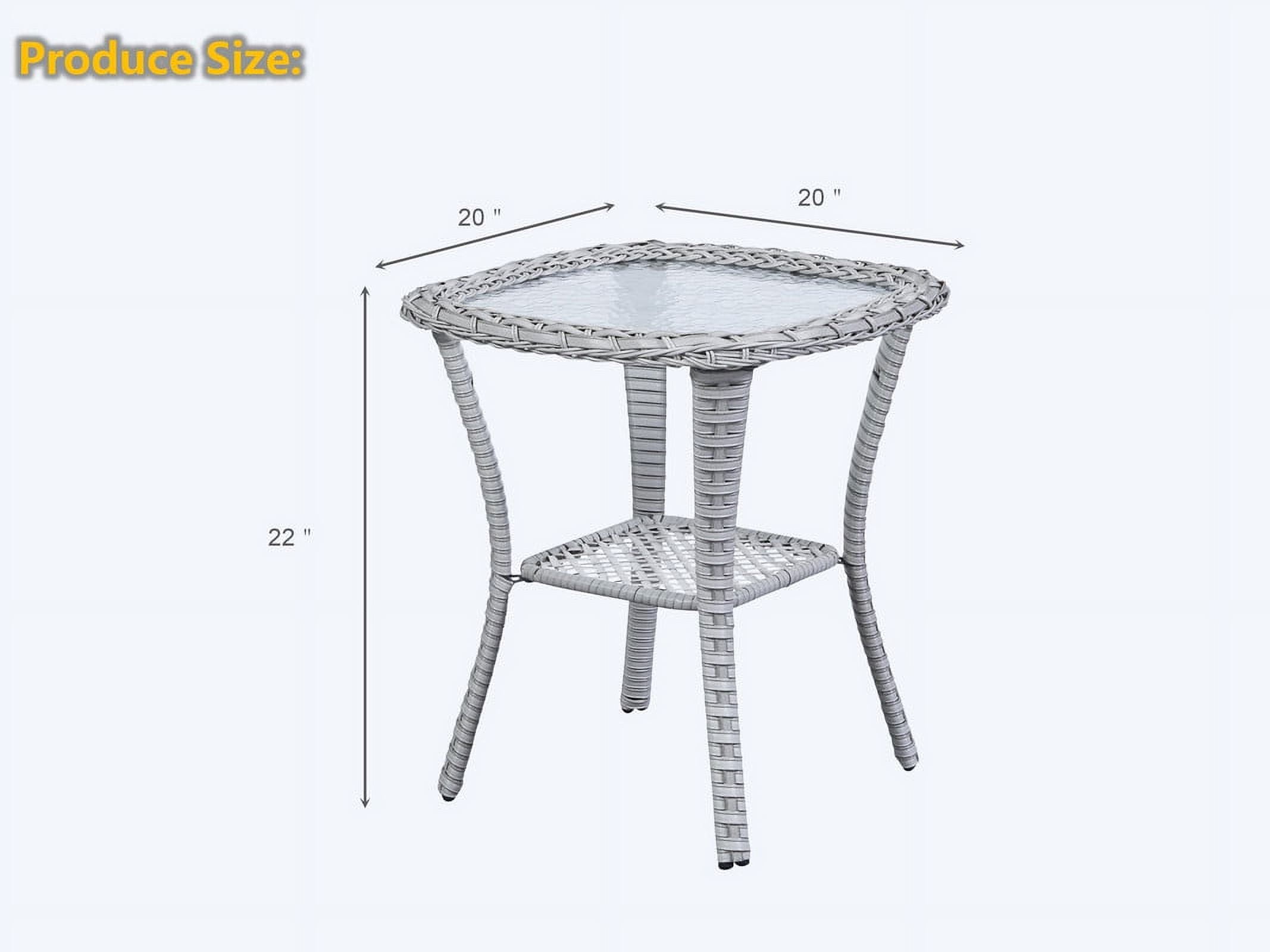 PARKWELL Outdoor Side Table with All-Weather Wicker Shelf - Rattan Tea Tables with Glass Top - Square Offwhite