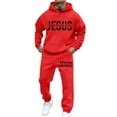 thumbnail image 2 of Jogging Suits for Men 2 Piece Set letter print Relaxed Fit Hoodie Sweatshirt and Joggers Sweatpants Sets Casual Pullover Suit with Pocket Red S, 2 of 4