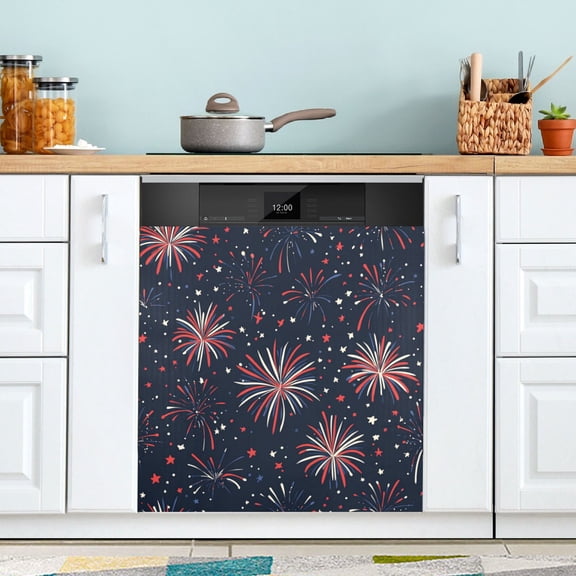 Yayeee Magnetic Dishwasher Cover for The Front Decoration Home Kitchen Machine Sticker Protector, Red and White Fireworks Pattern