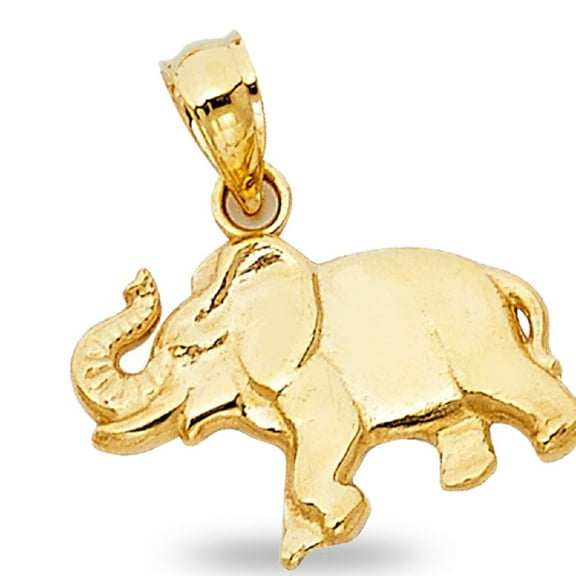 Elephant Charm Solid 14k Yellow Gold Animal Pendant Diamond Cut Design Fancy 11 x 16 mm