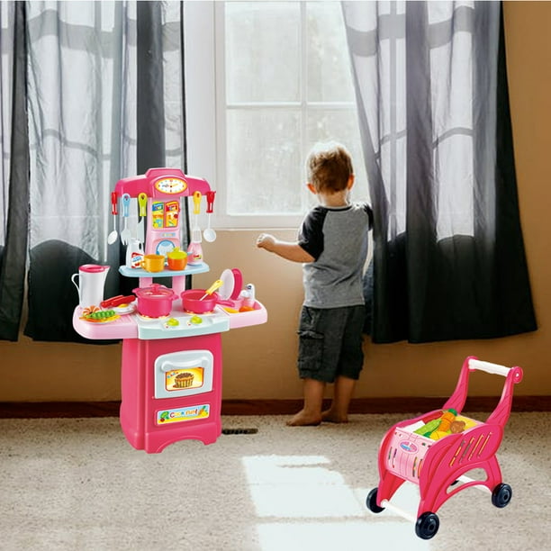 Children S Toys Electronic Kitchen Set And Shopping Cart Cutlery Combination Set Walmart Com Walmart Com