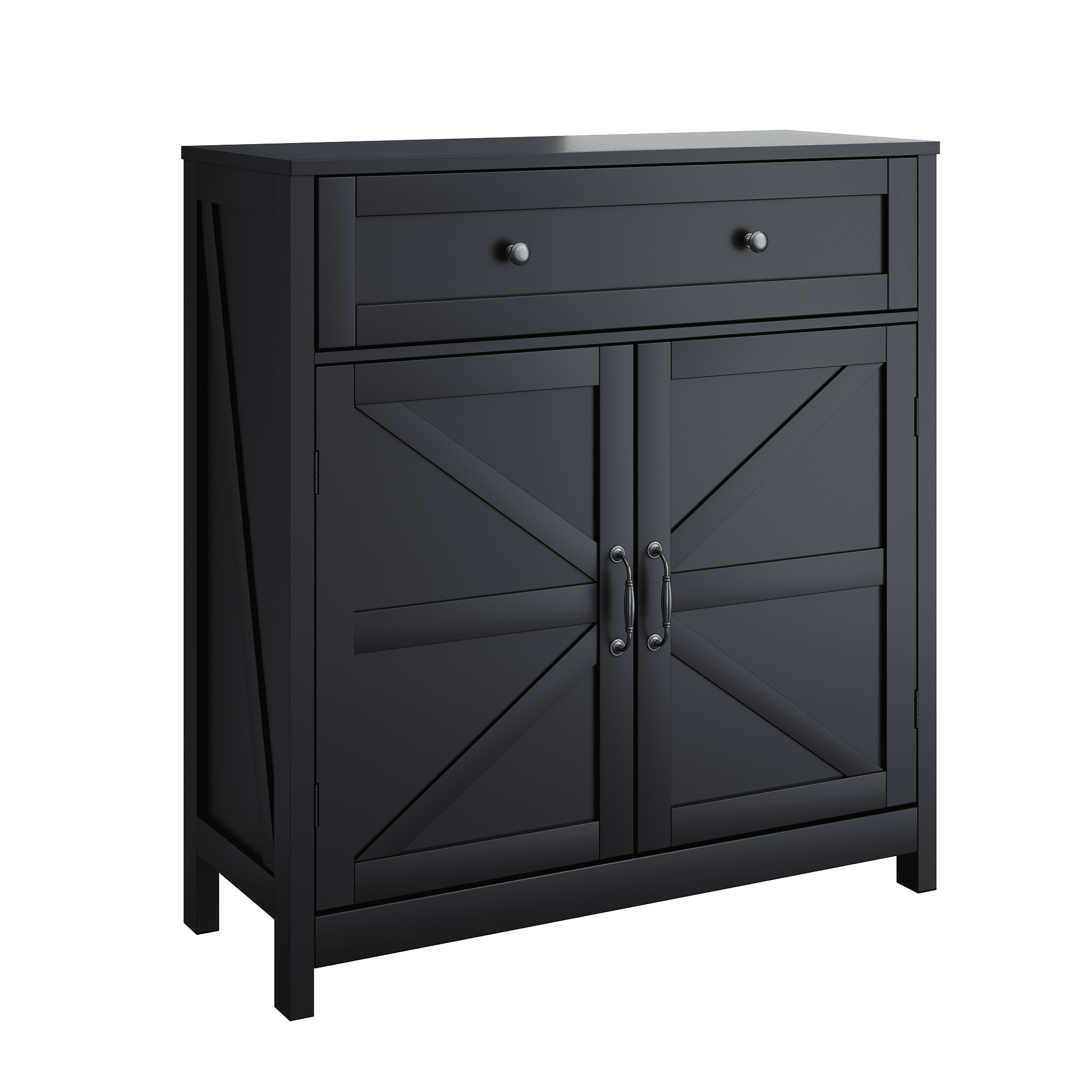 Kitchen Sideboard Buffet Cabinet, Farmhouse Storage Cabinet with Drawer and Adjustable Shelf, Barn Door Accent Cabinet for Kitchen, Dining Room, Entryway, Black