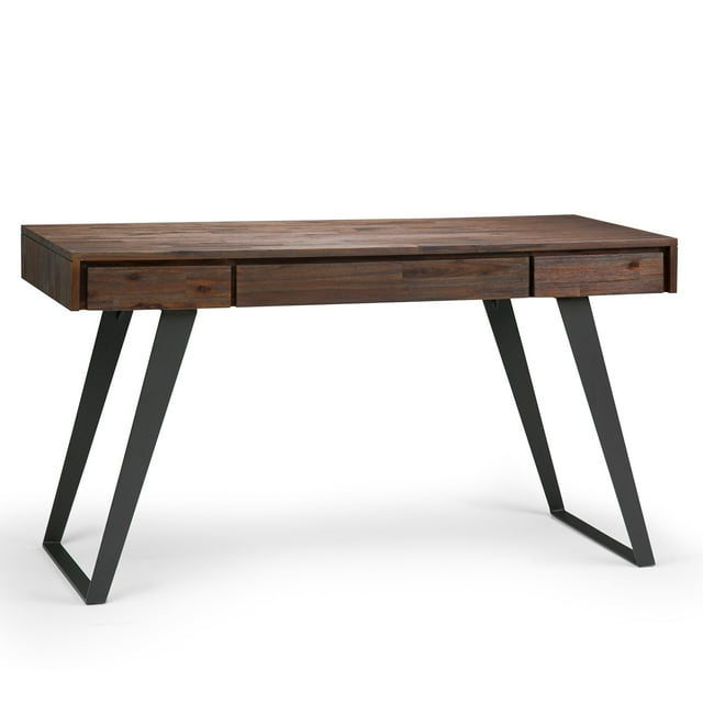 SIMPLIHOME Lowry SOLID WOOD and Metal Modern Industrial 54 inch Wide Home Office Desk, Writing Table, Workstation, Study Table Furniture in Distressed Charcoal Brown with 2 Drawerss