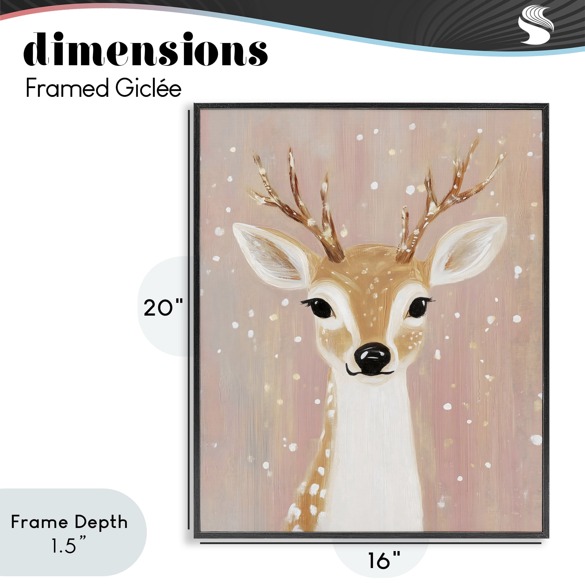Stupell Industries Blush Pink Deer with Snowflakes Black Framed Giclee Art, design by The Prints Vibe