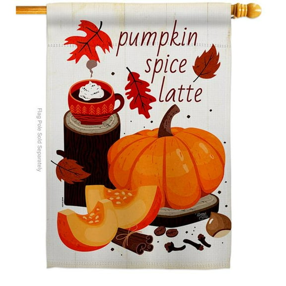Breeze Decor H113108-BO 28 x 40 in. Pumpkin Spice Latte House Flag with Fall Harvest & Autumn Double-Sided Decorative Vertical Flags Decoration Banner Garden Yard Gift