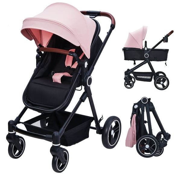 ChaoLink Cochecito para bebé 2 en 1, cochecito para recién nacido con paisaje alto, capazo reversible con respaldo y toldo ajustables, plegable de aleación de aluminio, anti-shock