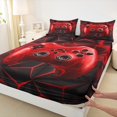 thumbnail image 3 of Homewish Gamer Gaming Queen Sheet Sets,Abstract Geometric Pattern Flat Sheet,Red Black Queen Fitted Sheet For Boys Teens,Microfiber Bedroom Decor,4-Piece, 3 of 7