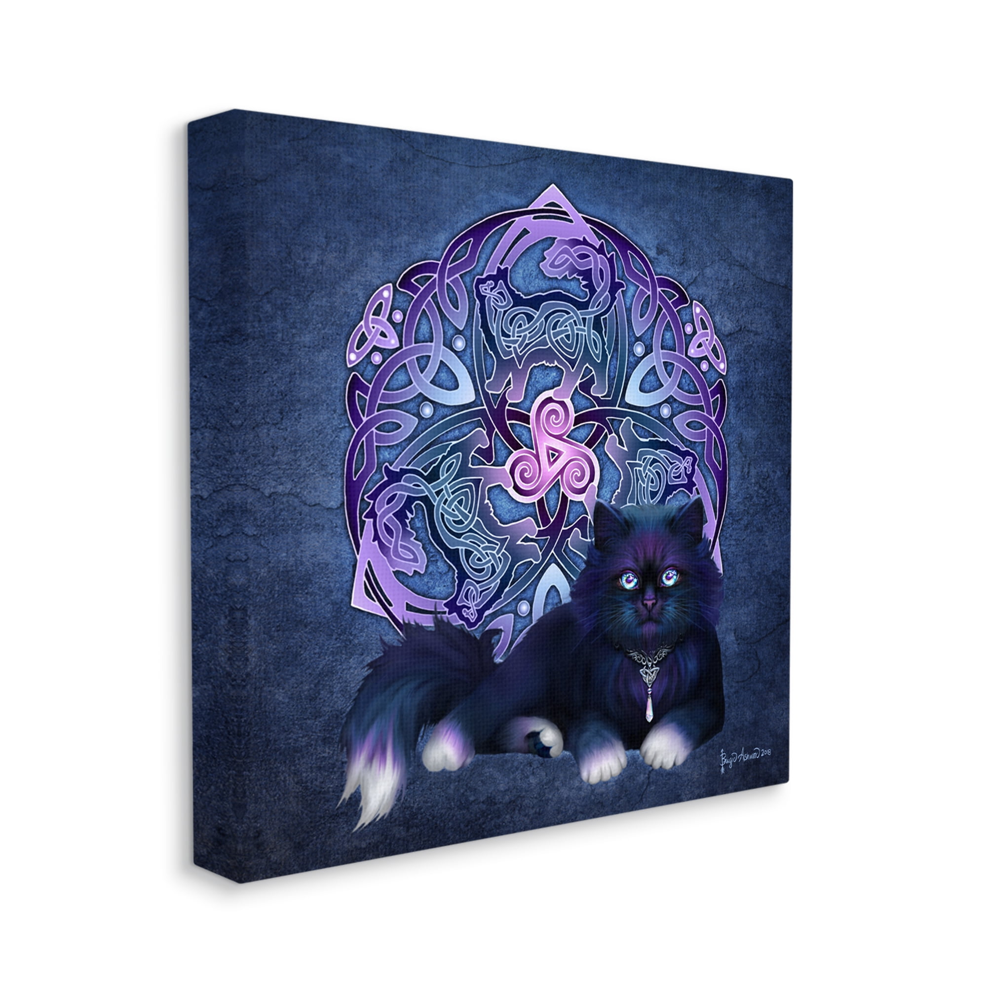 Stupell Industries Celtic Black Cat Fractal Animals & Insects Painting Gallery Wrapped Canvas Art Print Wall Art, 30 x 30
