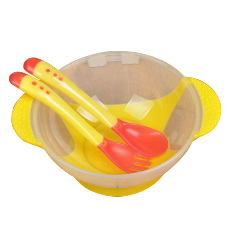 Baby Suction Cup Bowl Set Temperature Spoon Fork Baby Training Bowl  Tableware