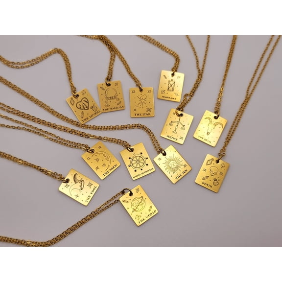 Tarot Gifts • Moon Tarot Card Necklace Gold • Tarot Pendant •