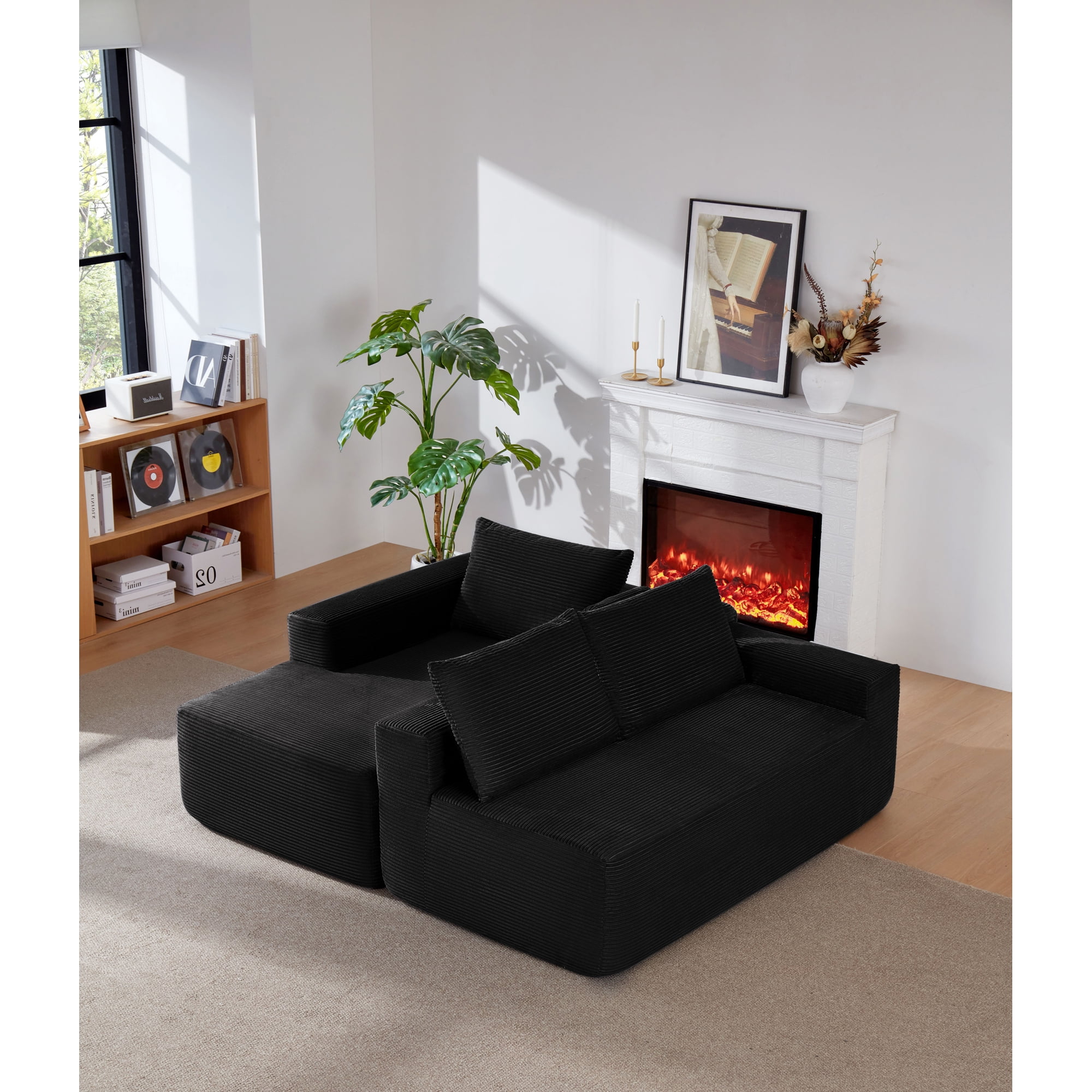 Leumius Cloud Sectional Couch with L-Shape Chaise,Modern Upholstered Boneless Couch with Deep Seat for Living Room Bedroom, No Assembly Required,Black(Left Facing Chaise)