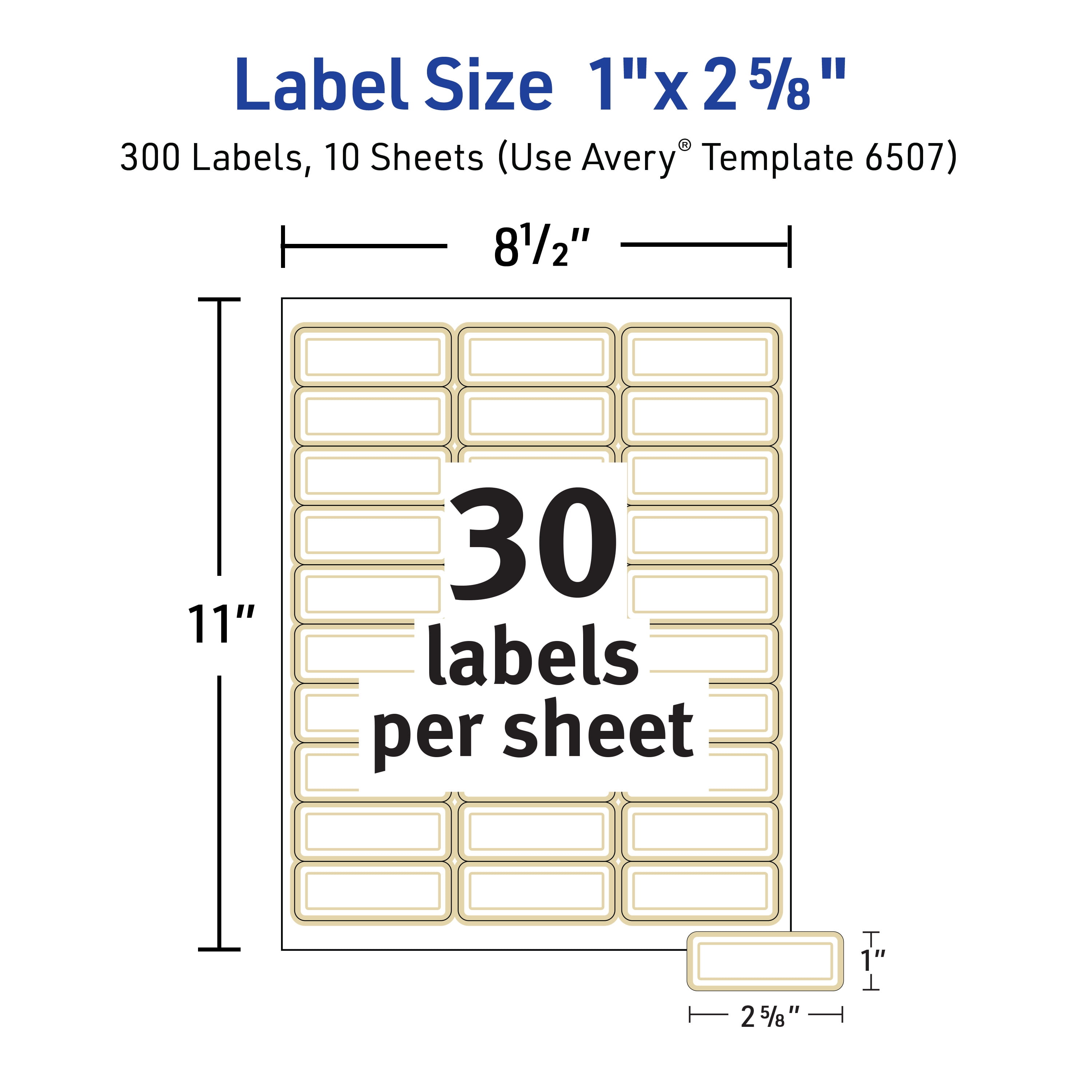 Avery Labels with Metallic Gold Borders, 1" x 2-5/8", 300 Ct (6507)