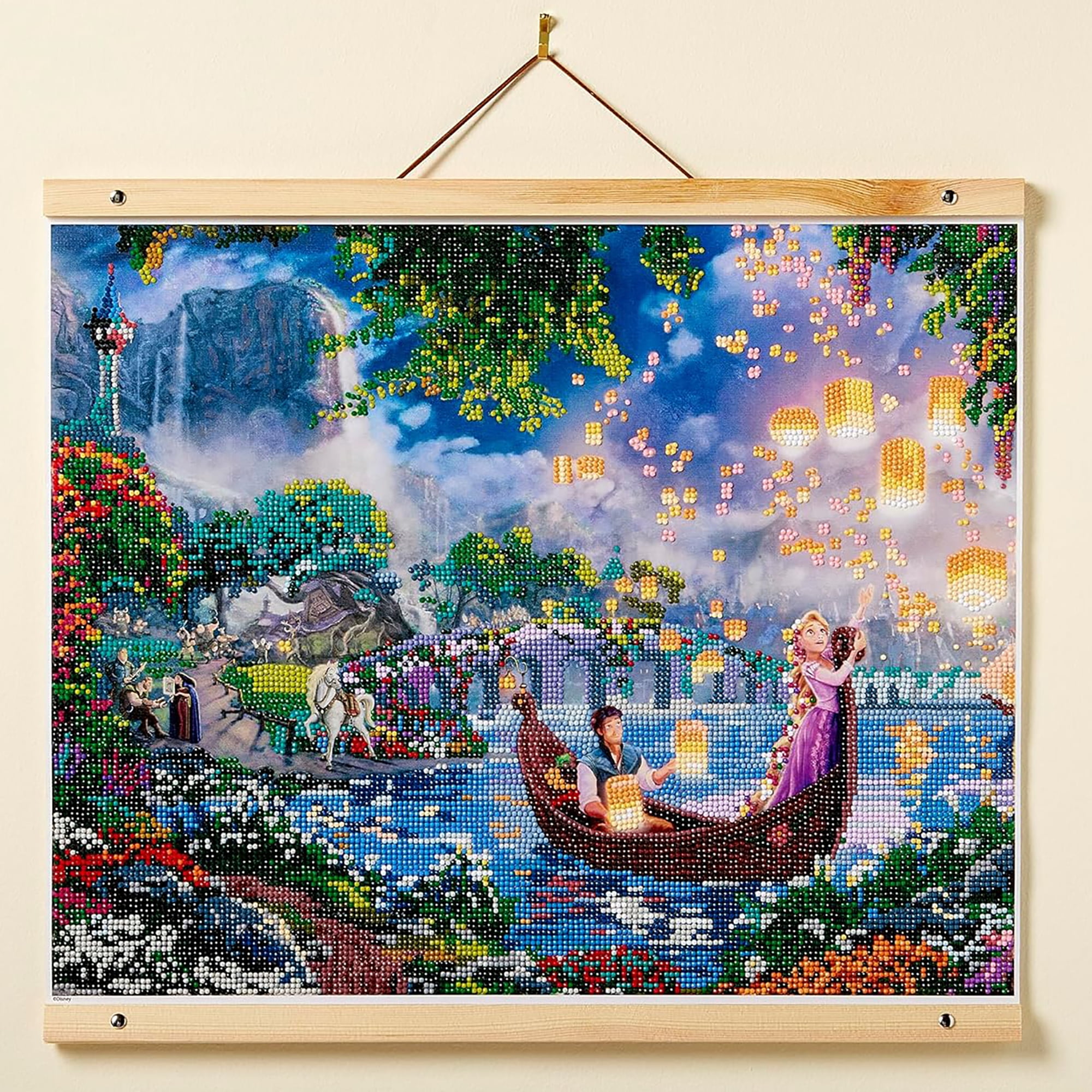 RoseArt: Disney Dreams: Diamond Art Jewel By Number - Tangled Rapunzel Lantern Scene - DIY 20 x 16" Gem Craft Kit, Thomas Kinkade, Display Hanger