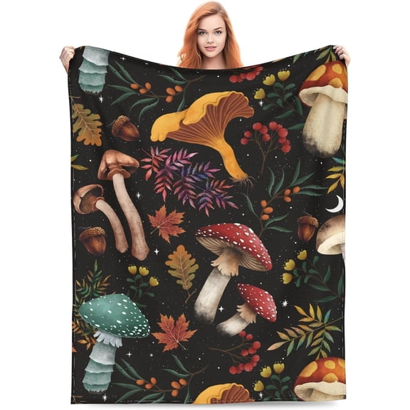 Soft Warm Throw Blanket Flannel Fleece Bed Blanket Gift for Home Decor Chair Couch Mushroom 50"x40"