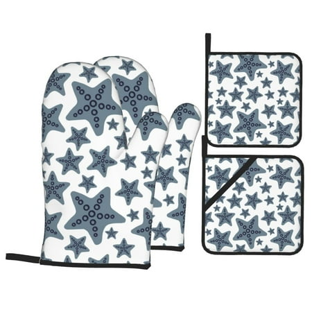 

Oven Mitts and Pot Holders 4 Piece cute grey starfish High Heat Slip Resistant Oven Mitt and Trivets Set Kitchen Oven Glove Pot Holders for Cooking Baking Grilling