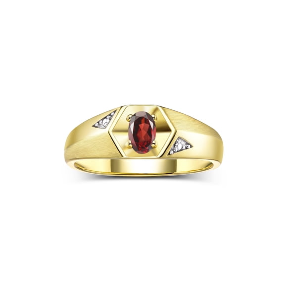 Rylos 14K Yellow Gold Classic 6X4MM Oval Garnet & Diamond Ring - Birthstone Jewelry for Men -Size 9