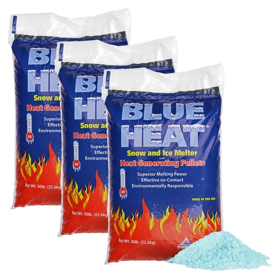 Blue Heat 3 Pack Ice Melt Pellets Deicer and Snow Removal for Driveway, 50 Pounds, BH50