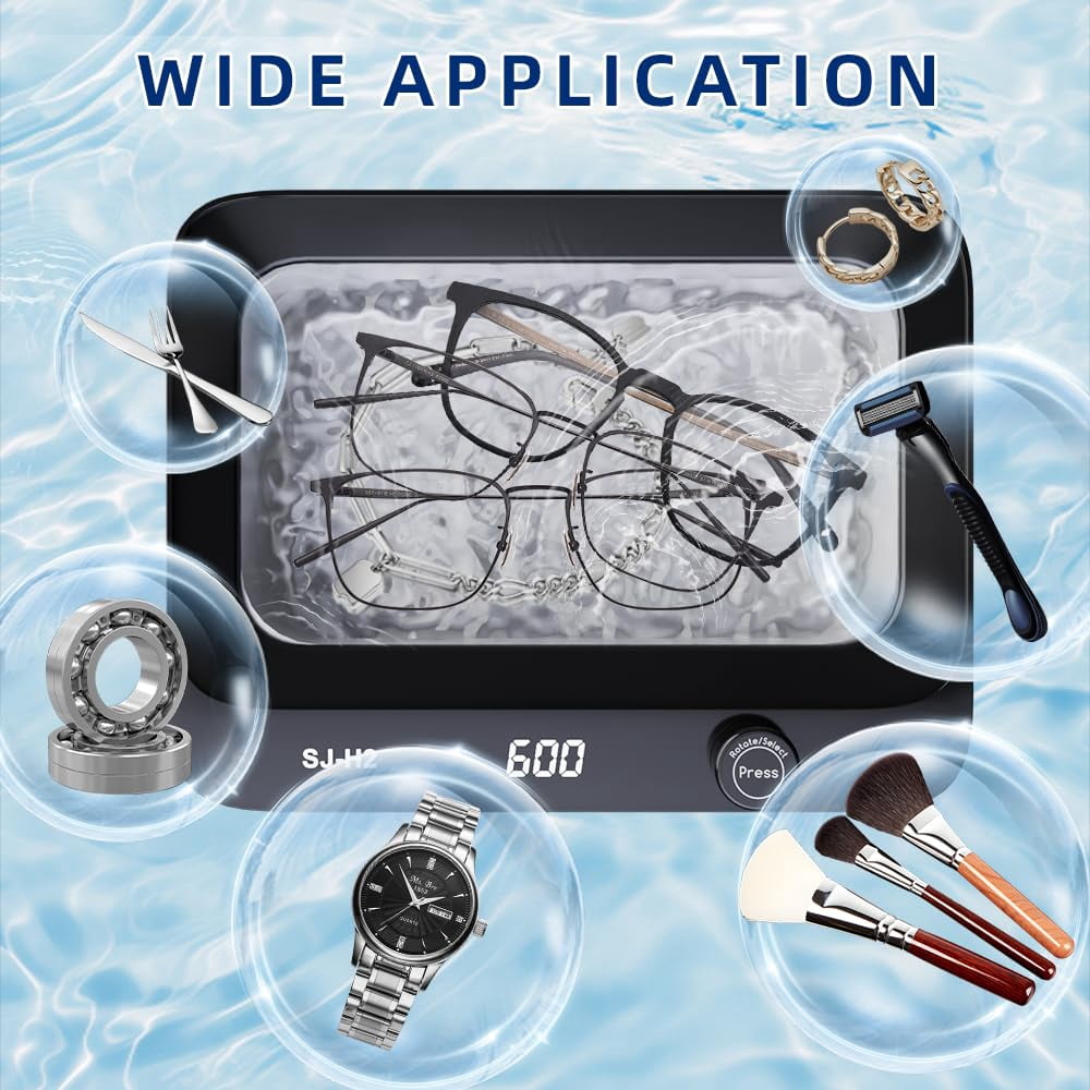 Ultrasonic Cleaner 900ML Ultrasonic Jewelry Cleaner 45kHz Denture Cleaning Machine for Jewelry/Rings/Eyeglasses/Watch Strap