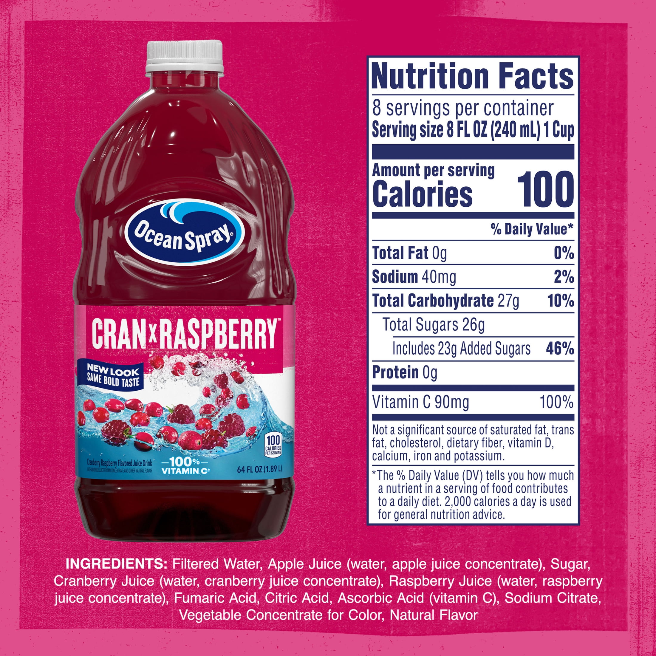 (8 pack) Ocean Spray® Cran-Raspberry® Cranberry Raspberry Juice Drink, 64 fl oz Bottle