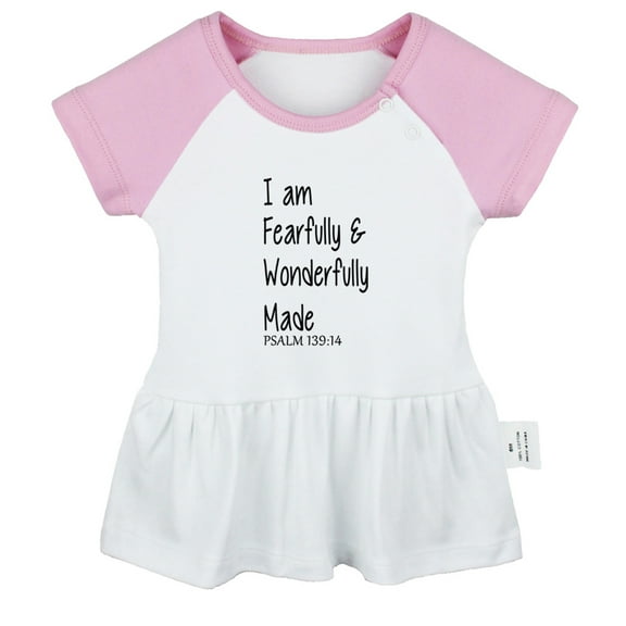iDzn I'm Fearfully and Wonderfully Made Funny Dresses For Baby, Newborn Babies Skirts, Infant Princess Dress, 0-24M Kids Graphic Clothes (Pink Raglan Dresses, 0-6 Months)