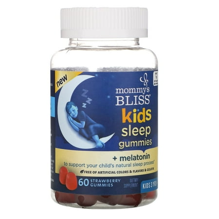 Kids Sleep Gummies + Melatonin, Kids 3 Years +, Strawberry, 60 Gummies, Mommy's Bliss