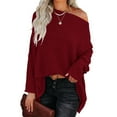 thumbnail image 4 of Suéter Suelto Suéter De Punto Moda Mujer Suéter De Punto Suéter De Punto Batwing Manga Larga Un Hombro Color Puro Tops Casuales De Moda Para Mujeres Vino Rojo M, 4 of 5