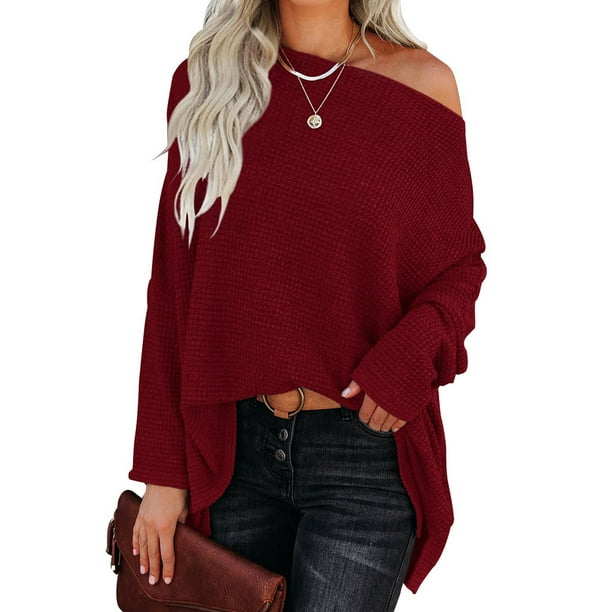 Suéter De Punto De Un Hombro Suéter De Punto Suelto Suéter De Punto De Moda De Mujer Suéter De Punto De Manga Larga Tops De Punto De Suéter Casual Suéter De Punto Camisas ANGGREK Otros