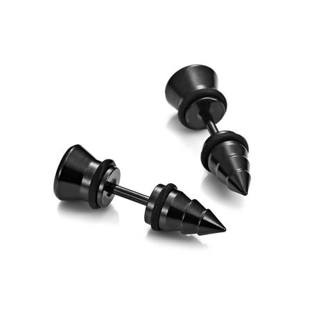 Cool Stainless Steel Men's Stud Screw Black Earrings for men, 7mm Diameter (with Branded Gift