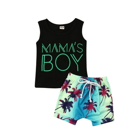 

Xingqing 2Pcs Baby Boys Summer Clothing Sets Cute Mamas Boy Sleeveless Tank Tops T-Shirt Palm Shorts Outfits 0-24M