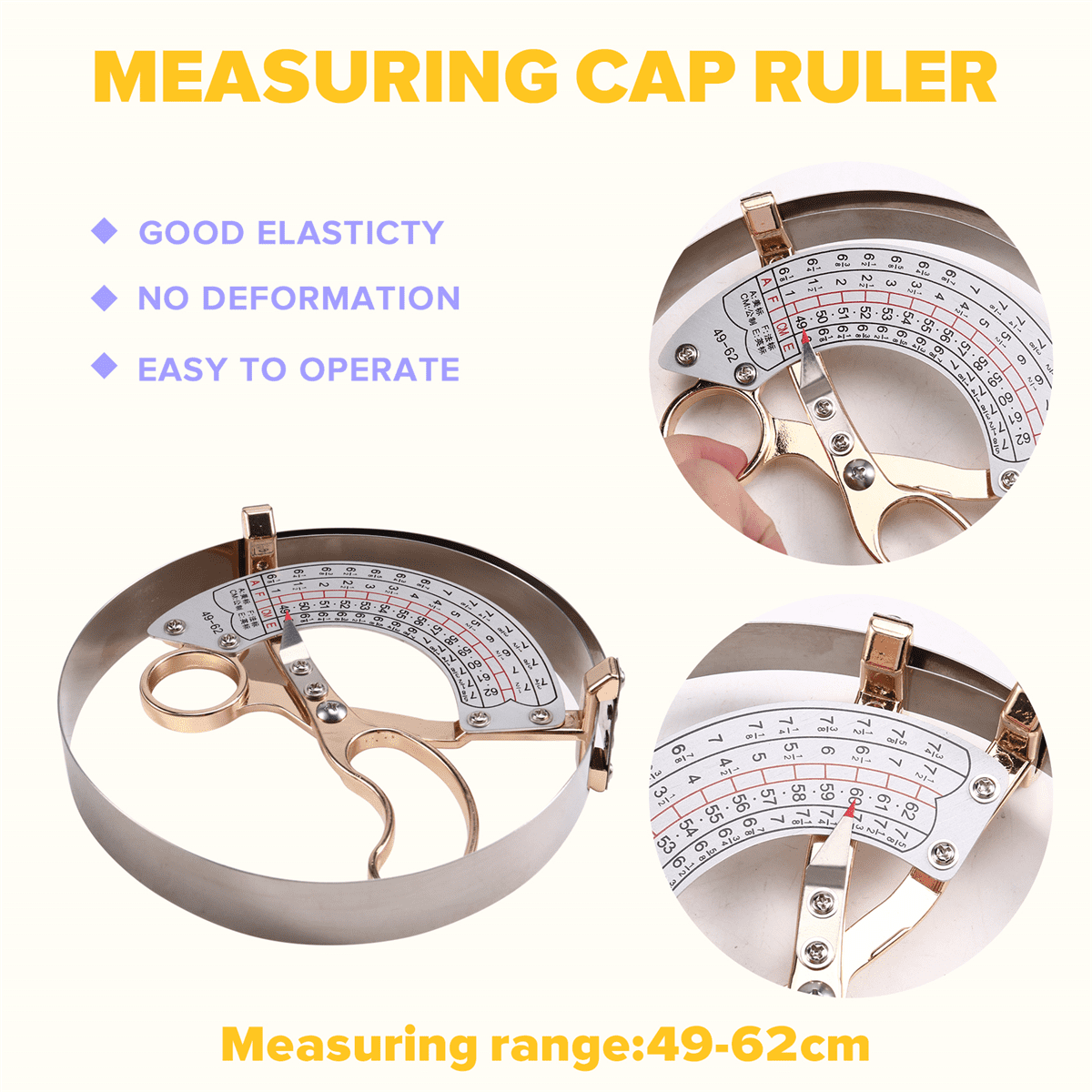 49-62cm Measuring Cap Size Professional Tool Measuring Cap Ruler Inner Diameter Ruler Square Position Ruler,1 * Measuring cap ruler