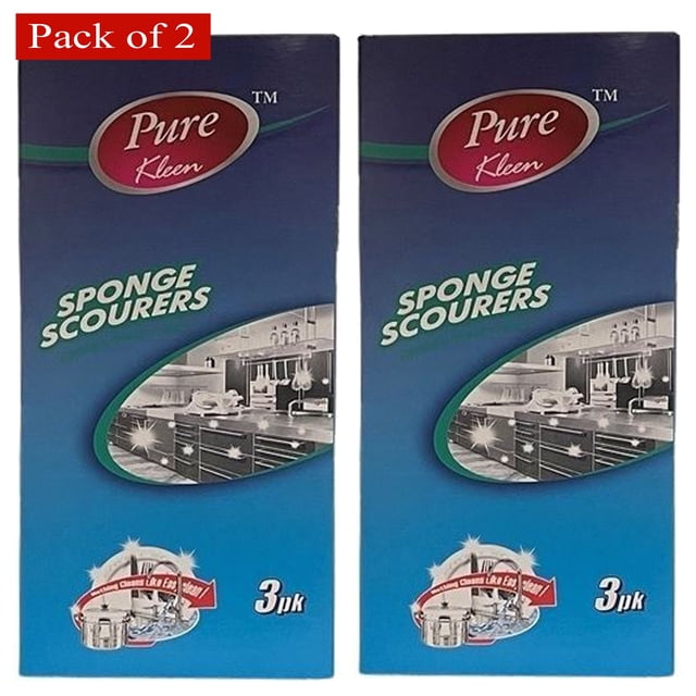 Pure Kleen 3 Count Nylon Sponge Scourer Cleaning Pad/Card (Pack of 2)