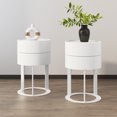 thumbnail image 7 of HLR Modern Round Wood Nightstand with Drawer, 2-Tier End Table for Living Room, Bedroom, White, 7 of 7