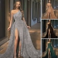 thumbnail image 2 of Quixlent Women Evening Dress One Shoulder Floor Length High Split Tight Waist A-line Sequin Slant Neck Sleeveless Cocktail Party Celebrity Ball Gown, 2 of 7