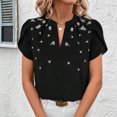 thumbnail image 4 of Tops de Color Sólido para las Mujeres Blusa de Manga Corta Plisada Hueca, Cuello de Pie Top de Moda Casual, 4 of 8