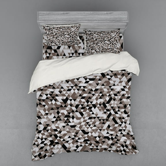 Ambesonne Geometric Bedding Set 4 Pcs, Blurry Tones of Color, Queen, Cocoa Black White