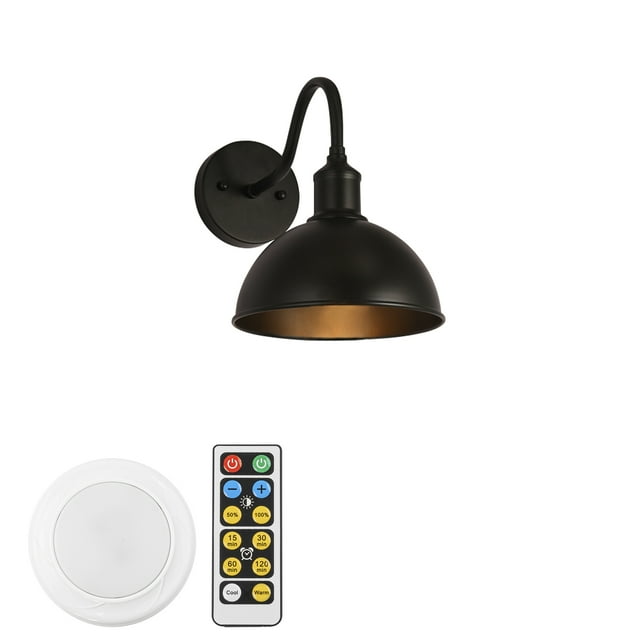 FSLIVING Vintage Battery Remote LED Dimming Wall Lamp Black No Wire 100 Lumens