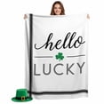 thumbnail image 2 of Throw Blanket Fleece Throw Blanket 50x60in, St. Patrick's Day Green Clovers Leaf Soft Lightweight Bed Blankets Black Stripe and Quote on White Fuzzy Couch Blankets for All Season, 2 of 9