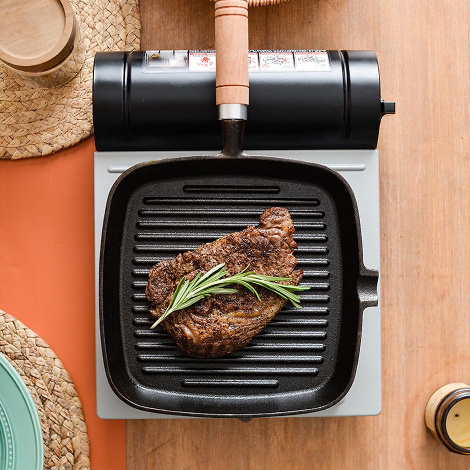 Eolstice Premium Iron Steak Frying Pan, Coated Non-Stick Surface Household Cookware, Striped Design Grill Pan For Perfect Searing Cooking Stove Top Use