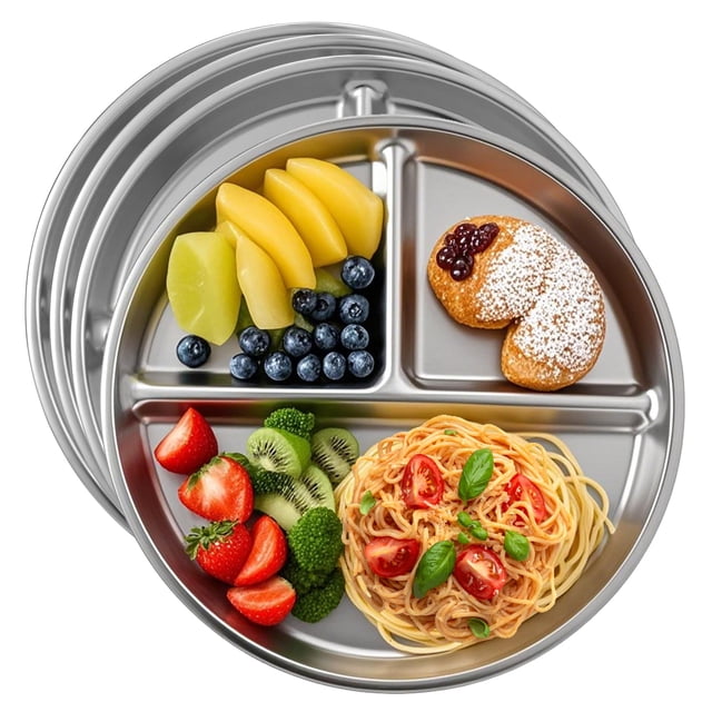 Platos para niños JUYUANFENGGOU, 4 piezas, 20 cm, acero inoxidable