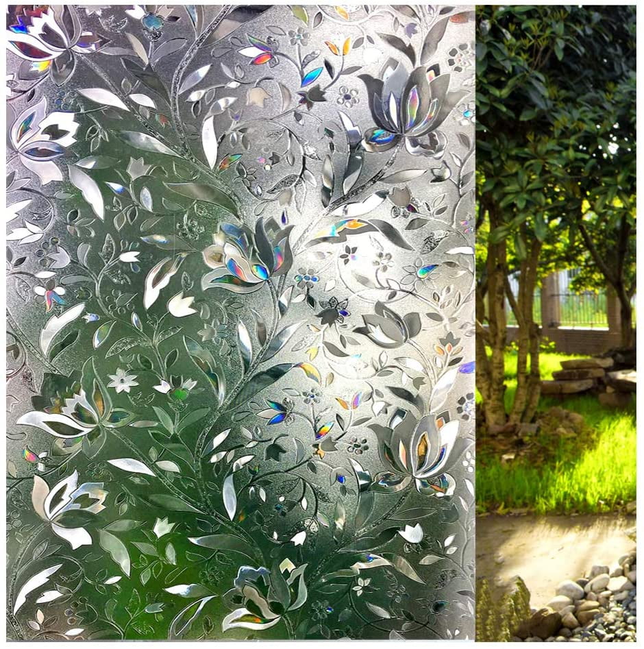 LEMON CLOUD 3D No Glue Static Decorative Privacy Window Films for Glass 17.7In. by 78.7In 