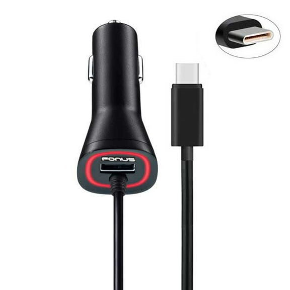 For TCL 30/40 XE 5G - Car Charger, 3.4A Type-C Power Adapter DC Socket Extra USB Port Coiled Cable for TCL 40 XE 5G, 30 XE 5G Phones
