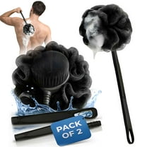 Loofah with Handle & Shower Brush Charcoal 2 Pack- Back Scrubber for Shower for Men & Women, Body Brush Ideal for Exfoliation, Back Loofah for Shower with Bath Brush, Long Handle for Shower Brush