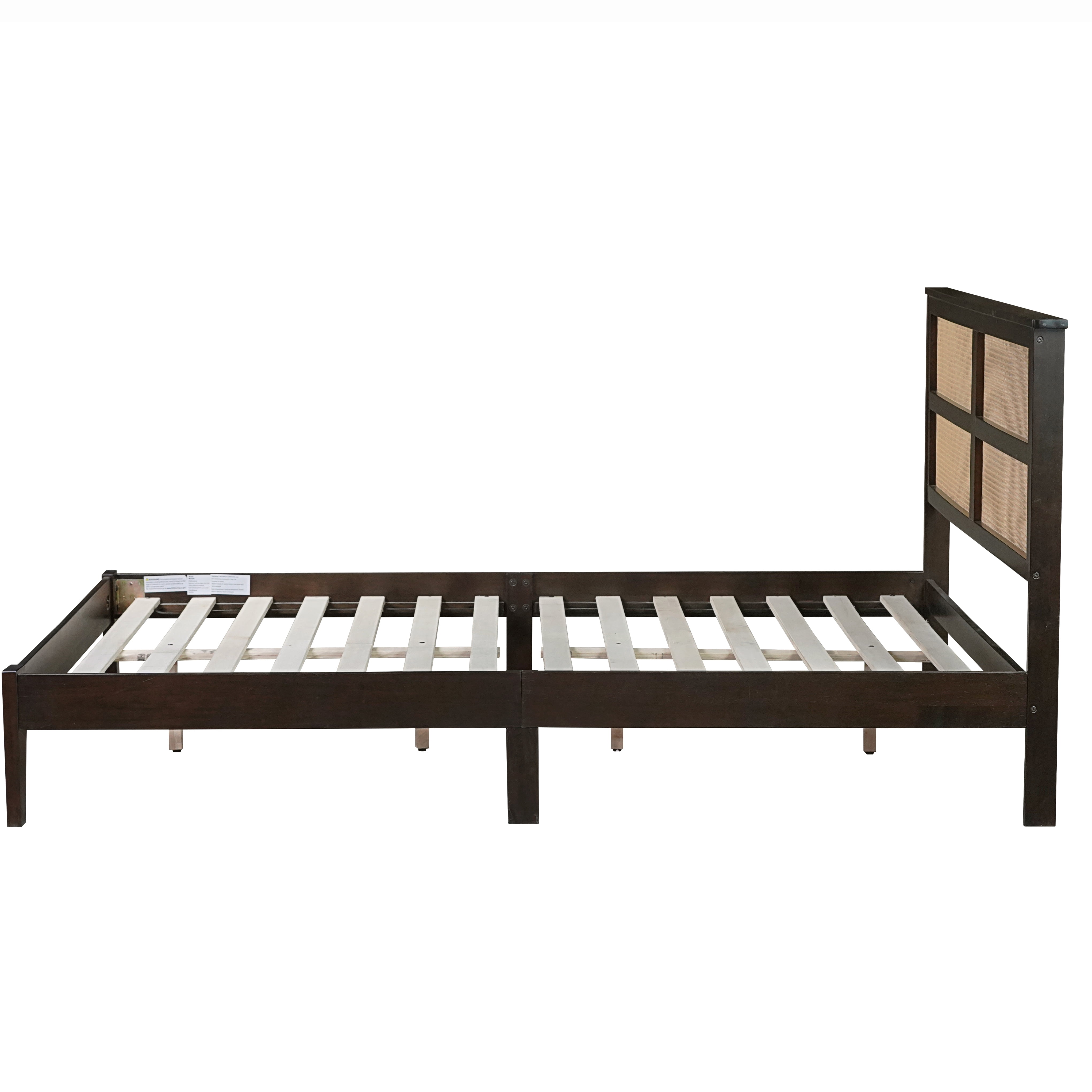 Miniyam Wood Queen Size Bed with with Rattan Headboard for Adult, Espresso
