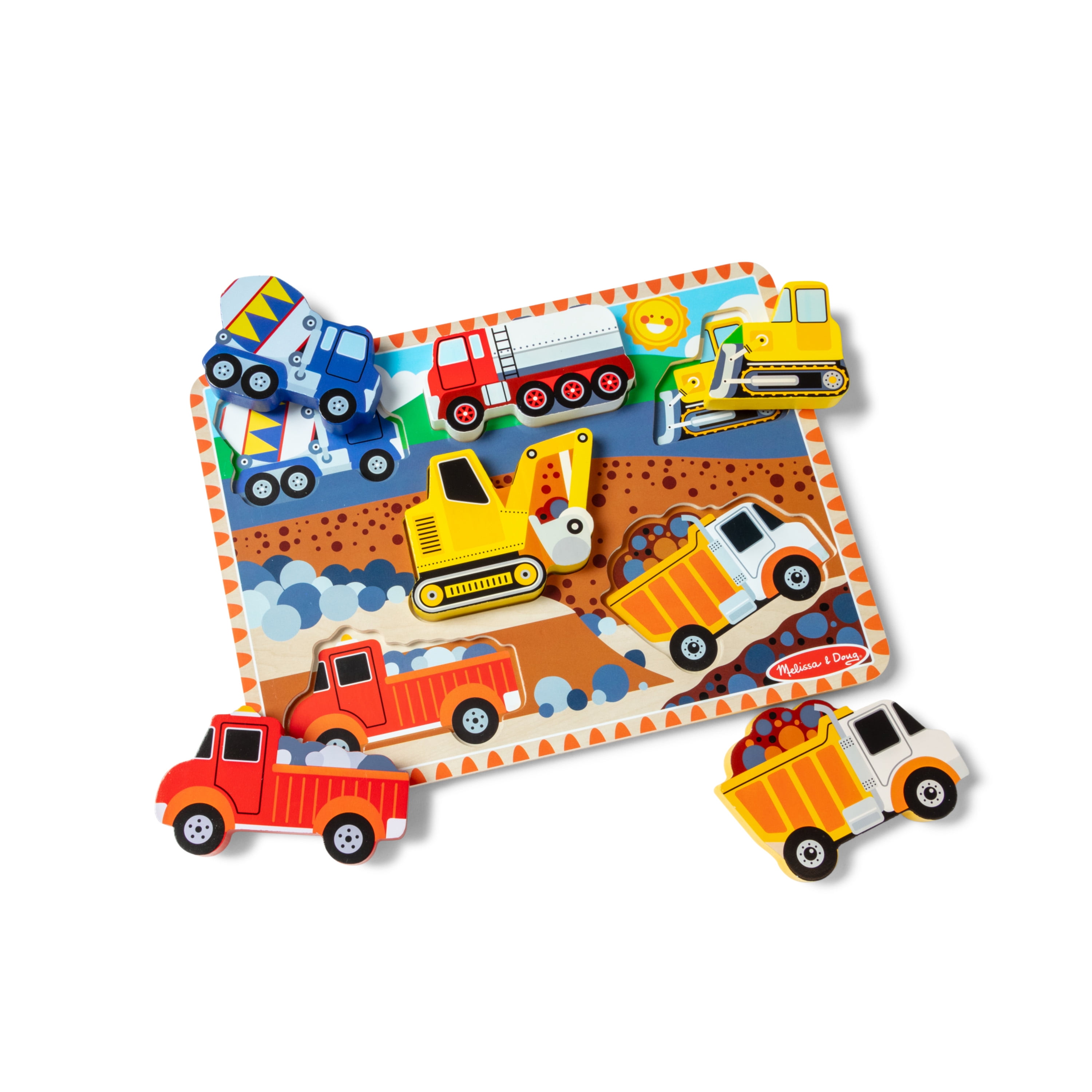 Melissa & Doug Construction Vehicles Wooden Chunky Puzzle (6 pcs) - FSC Certified