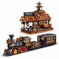 thumbnail image 4 of 39117 Cowboy City Train Station Building Blocks with LED Lights, 2640 PCS Western Railway Station & Steam Train Model Kit for Adults, Wild West Architecture, 4 of 7