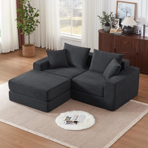 Holaki Modular Sectional Sofa with Movable Chaise, L-Shaped Convertible Cloud Couch for Living Room, Corduroy Deep Seat Boneless Sofa, Black