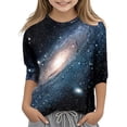 thumbnail image 1 of PMVFHDE Hauts Basiques T-Shirts pour Filles Manches Courtes T-Shirt Robe Hauts pour Filles Enfants T-Shirt Blouse Imprimé Ciel Étoilé Col Rond Manches 3/4 T-Shirt pour Enfants Filles Bleu Foncé, 6-7 Ans, 1 of 4
