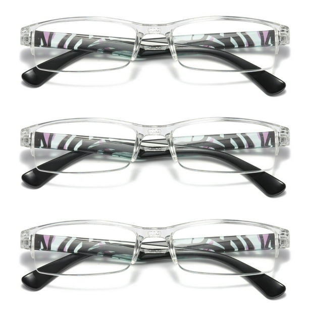 3 Pairs Womens Slim Rectangle Half Frame Blue Light Blocking Reading