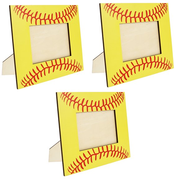 Ikoopy 3Pcs Woodiness Softball Photo Frames Sport Pattern Picture Frames with Stand Backboard Easy to Open Sturdy Long Term Use for Home Decor