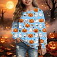 thumbnail image 2 of Cdudpw Kids Boy Girl Crewneck Halloween Sweatshirt Pumpkin Graphic Print Halloween Shirt Long Sleeve Tops(M119-Sky Blue), 2 of 9